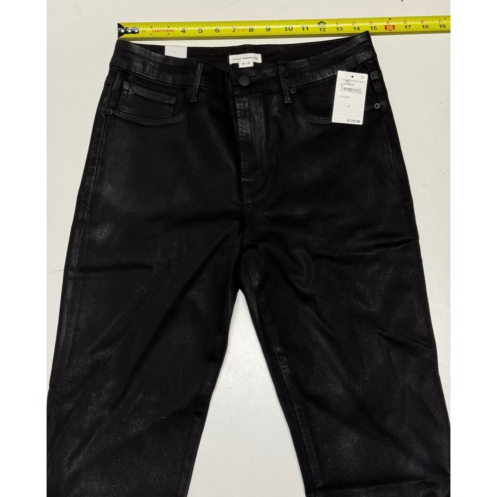 Good American Good Legs Straight Black Wax Coated Jeans Size 12 31 New w Tags - Picture 3 of 6